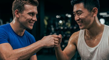 Zwei Männer nach dem Training beim freundschaftlichen Handschlag im EASYFITNESS-Studio